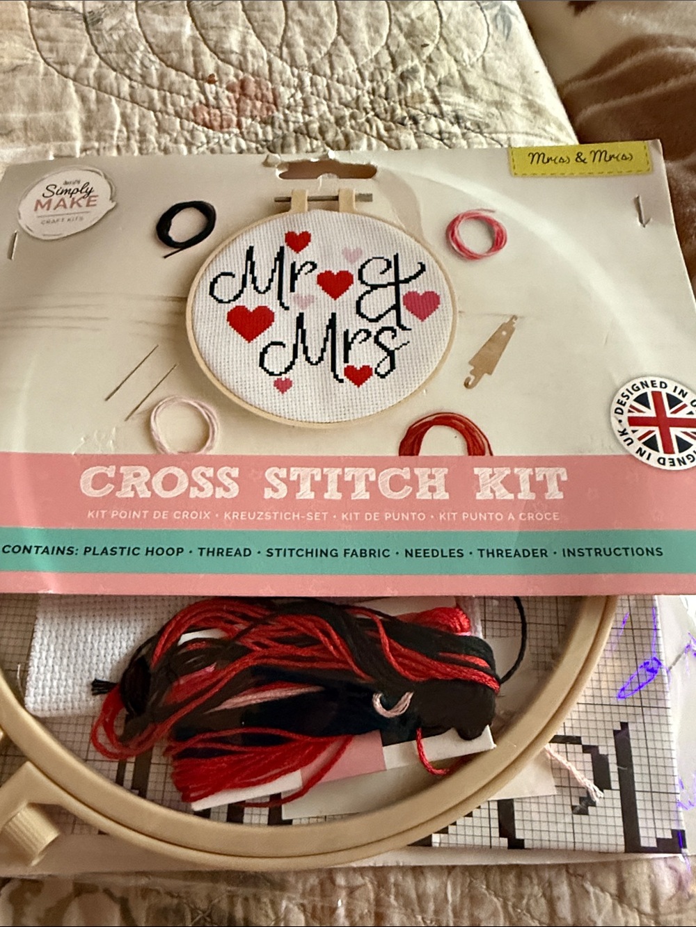 Mr & Mrs Cross Stitch Kit in White and Red